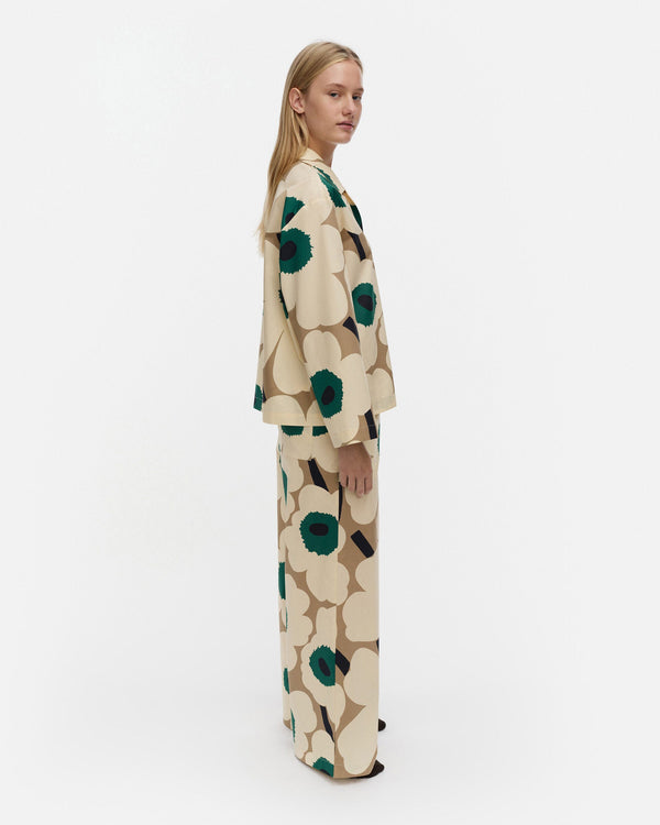 Marimekko Kuunnelma Unikko Pyjama Shirt – Beige / Khaki Green / Green