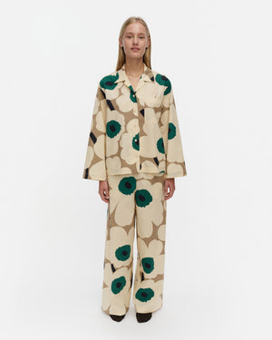 Marimekko Arvoituksia Unikko Pyjama Trousers – Beige / Khaki Green / Green