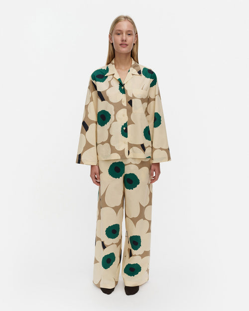 Marimekko Arvoituksia Unikko Pyjama Trousers – Beige / Khaki Green / Green