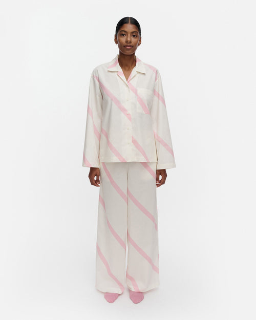 Marimekko Kuunnelma Basso Pyjama Shirt – Off-White / Light Pink