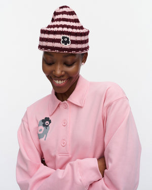 Marimekko Improvisaatio Tasaraita Kioski Beanie Light Pink / Dark Wine Red
