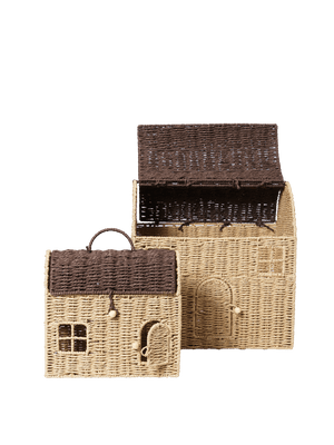 ferm LIVING Casu Storage Houses – Set of 2 – Natural / Dark Brown