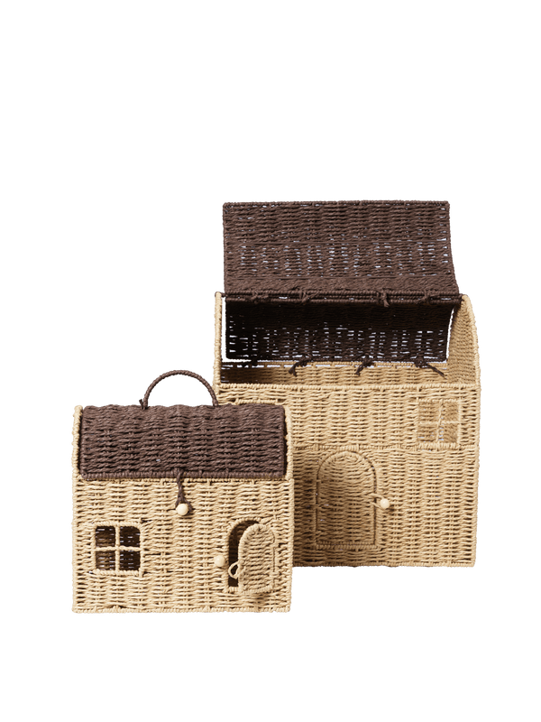 ferm LIVING Casu Storage Houses – Set of 2 – Natural / Dark Brown