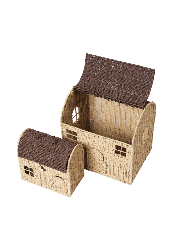 ferm LIVING Casu Storage Houses – Set of 2 – Natural / Dark Brown
