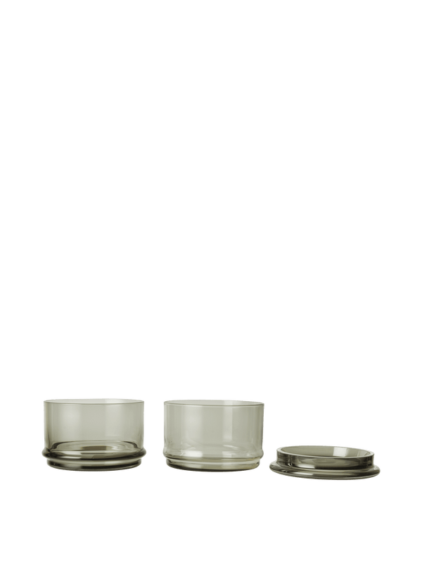 ferm LIVING Boya Stackable Containers Ø10.5 – Set of 2 – Smoked Grey