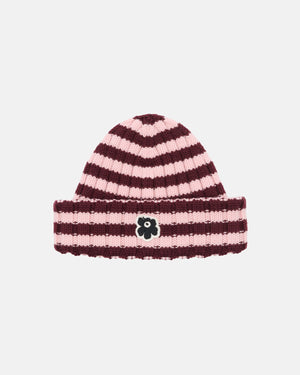Marimekko Improvisaatio Tasaraita Kioski Beanie Light Pink / Dark Wine Red