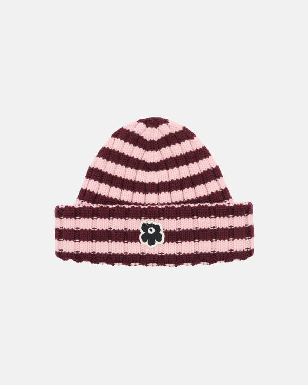 Marimekko Improvisaatio Tasaraita Kioski Beanie Light Pink / Dark Wine Red