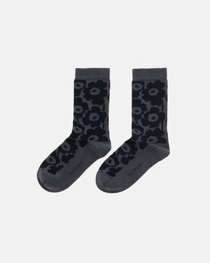 Marimekko Linjaus Unikko Socks Dark Grey / Black