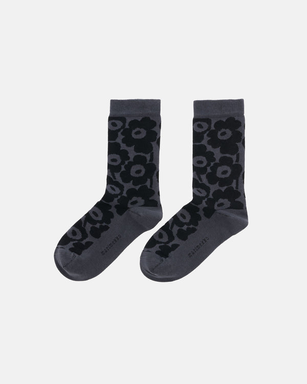Marimekko Linjaus Unikko Socks Dark Grey / Black