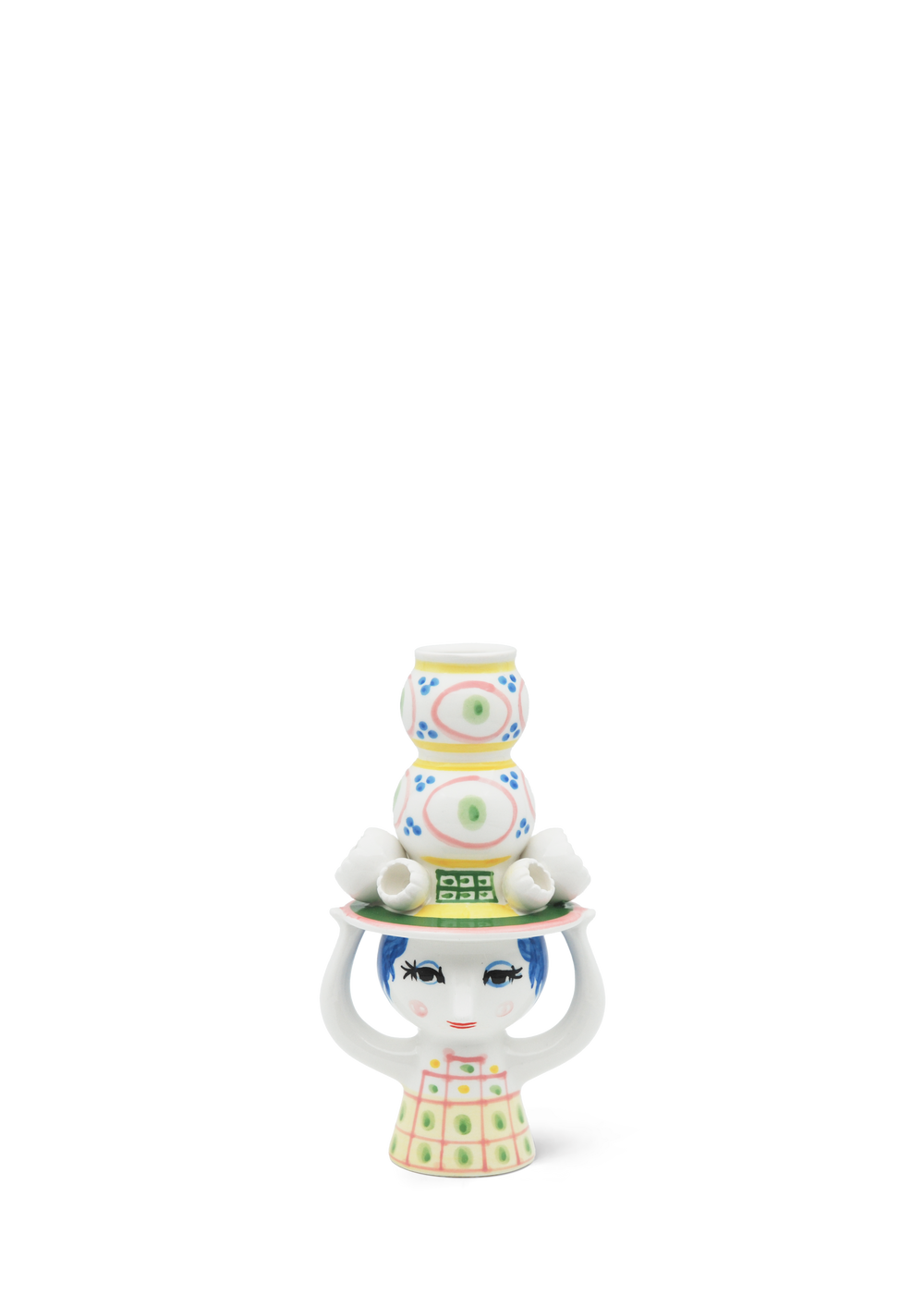 Lady with hat Candle holder H16 cm pink