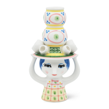 Lady with hat Candle holder H16 cm pink