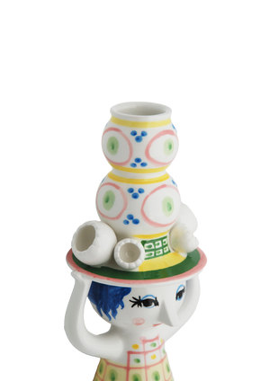 Lady with hat Candle holder H16 cm pink