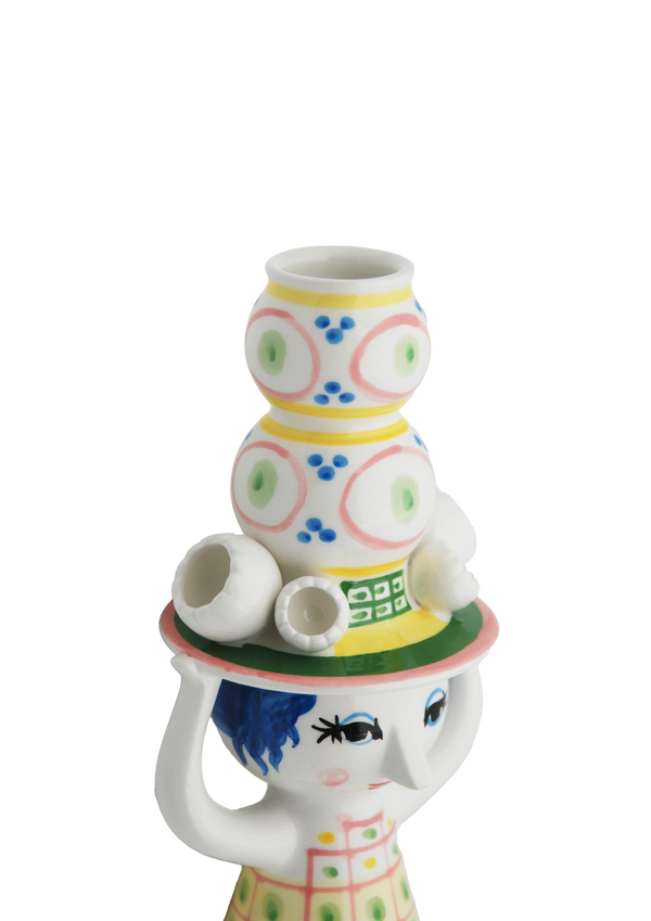 Lady with hat Candle holder H16 cm pink