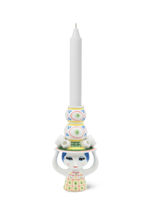 Lady with hat Candle holder H16 cm pink