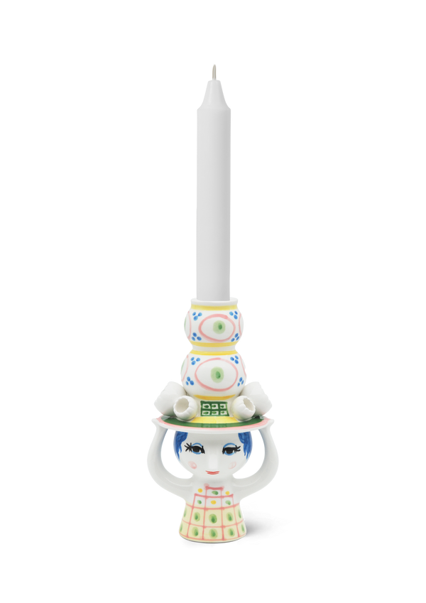 Lady with hat Candle holder H16 cm pink