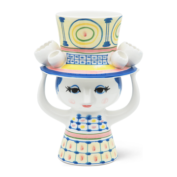 Lady with hat Vase H20.5 cm blue