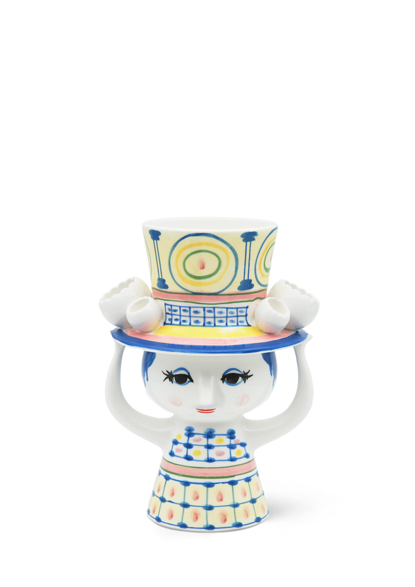 Lady with hat Vase H20.5 cm blue