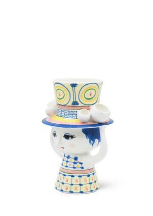 Lady with hat Vase H20.5 cm blue