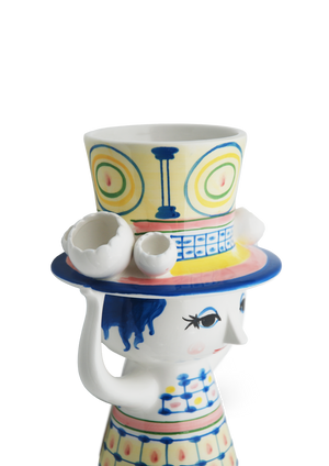Lady with hat Vase H20.5 cm blue