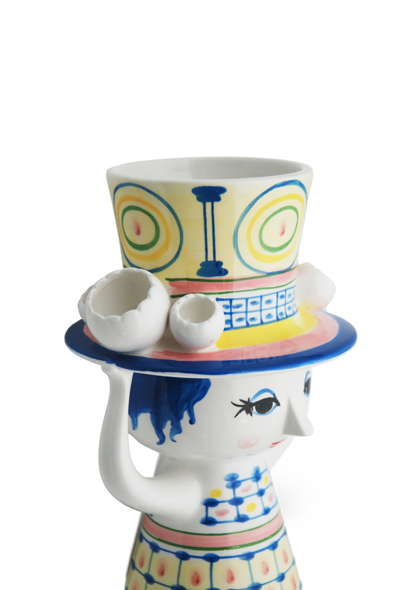 Lady with hat Vase H20.5 cm blue