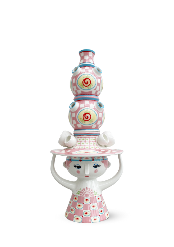 Lady with hat Vase H50 cm pink