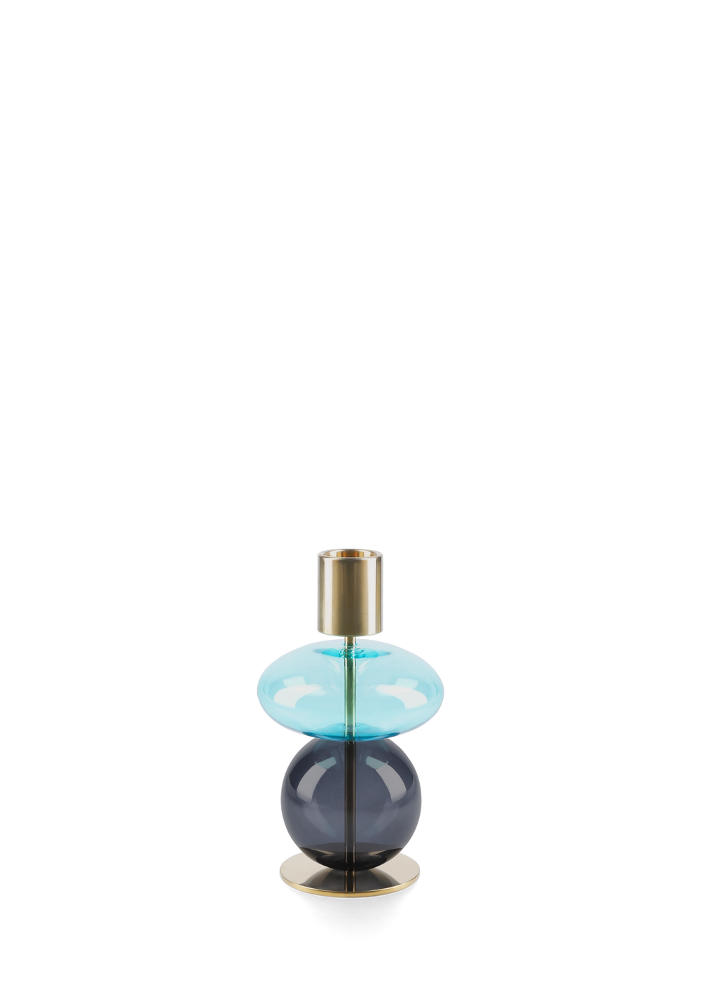 Bubble Candle holder H14 cm light blue/smoke