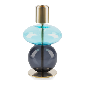 Bubble Candle holder H14 cm light blue/smoke