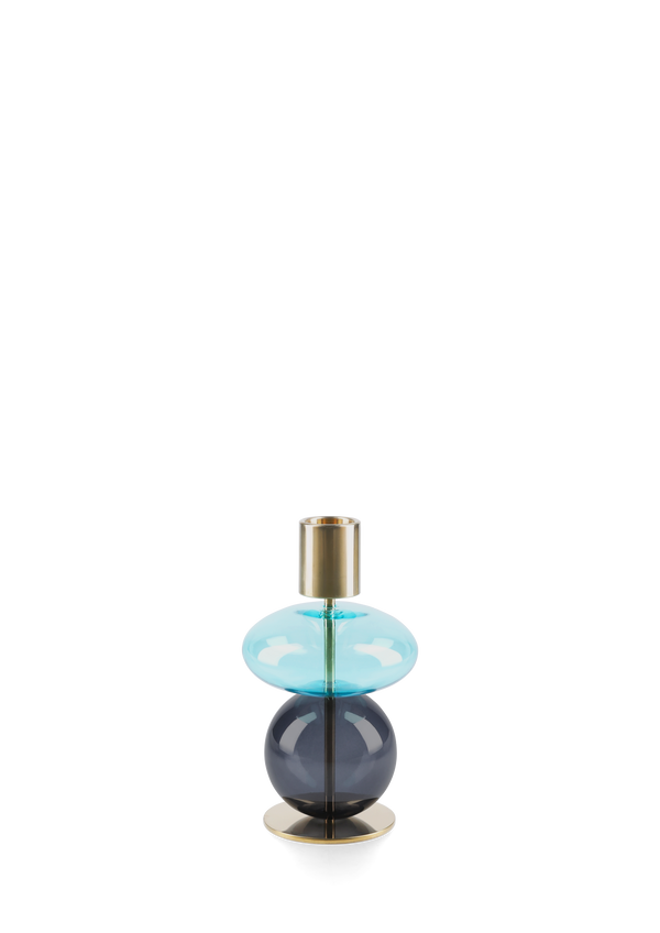 Bubble Candle holder H14 cm light blue/smoke
