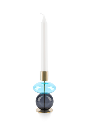 Bubble Candle holder H14 cm light blue/smoke