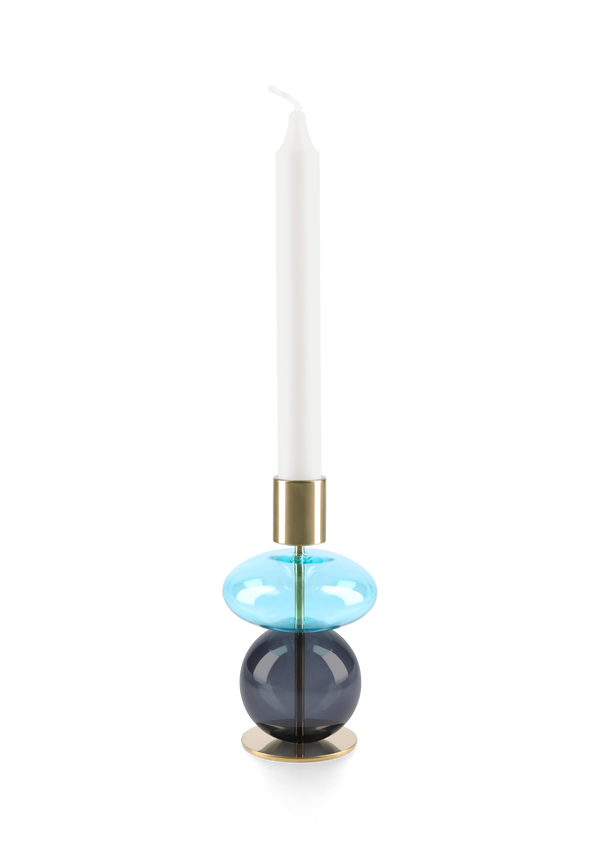 Bubble Candle holder H14 cm light blue/smoke