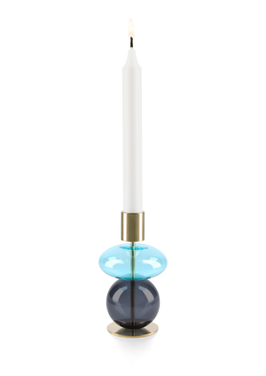Bubble Candle holder H14 cm light blue/smoke