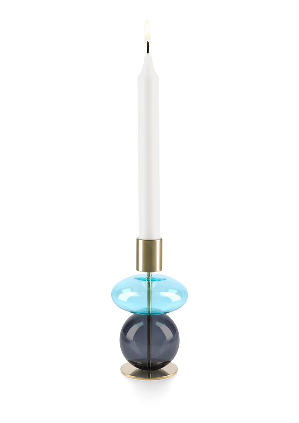 Bubble Candle holder H14 cm light blue/smoke