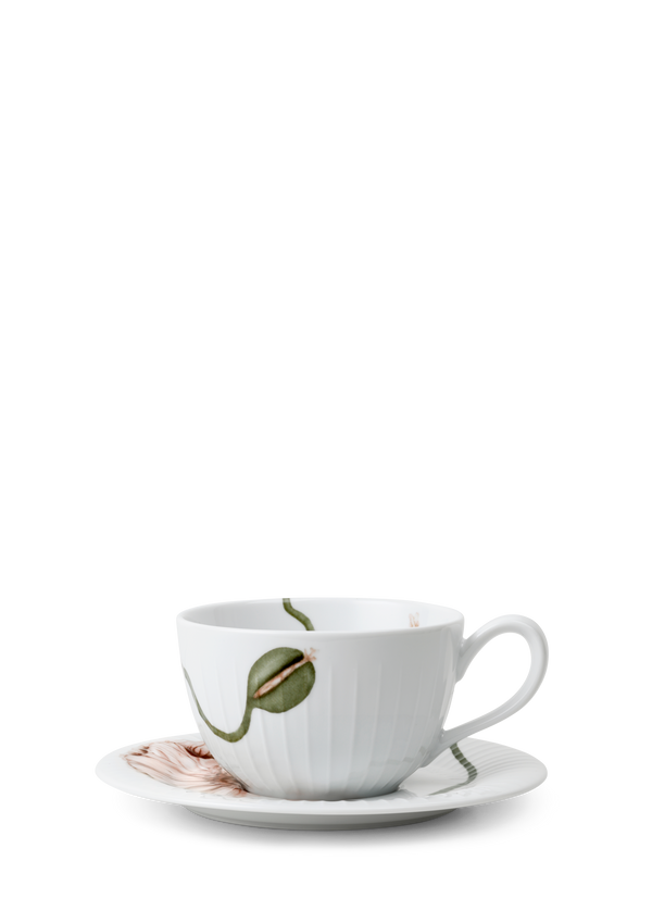 Hammershøi Poppy Tea cup with saucer 38 cl white w. deco