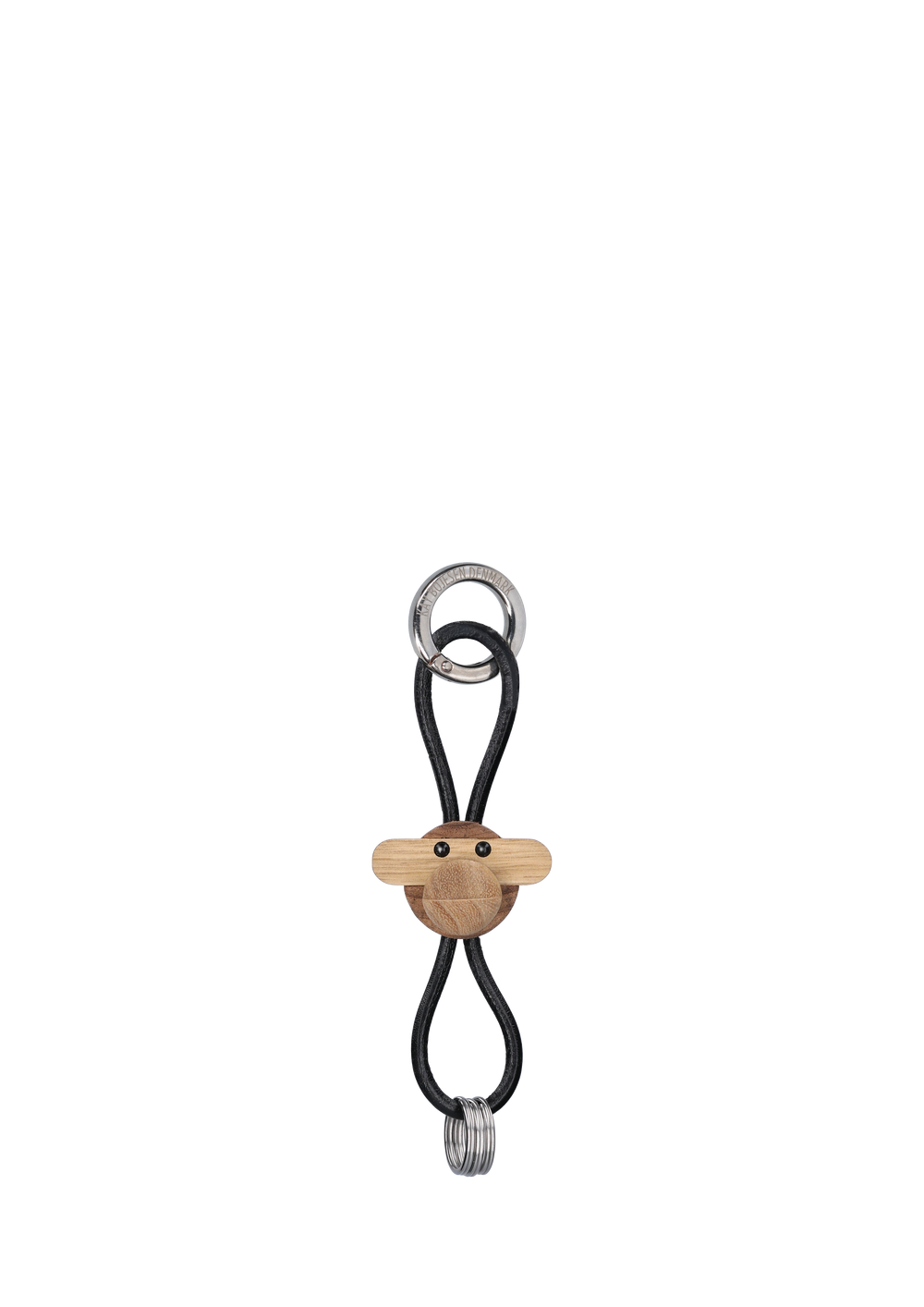 Monkey silver metal Keychain with Black Leather teak/limba