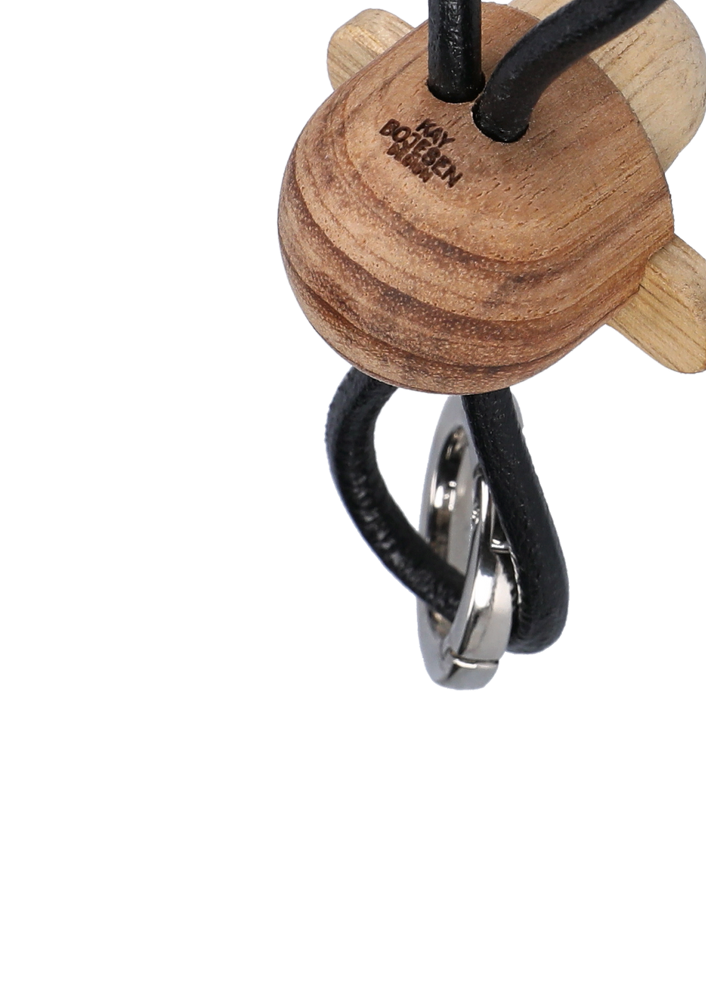 Monkey silver metal Keychain with Black Leather teak/limba