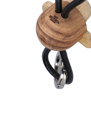 Monkey silver metal Keychain with Black Leather teak/limba