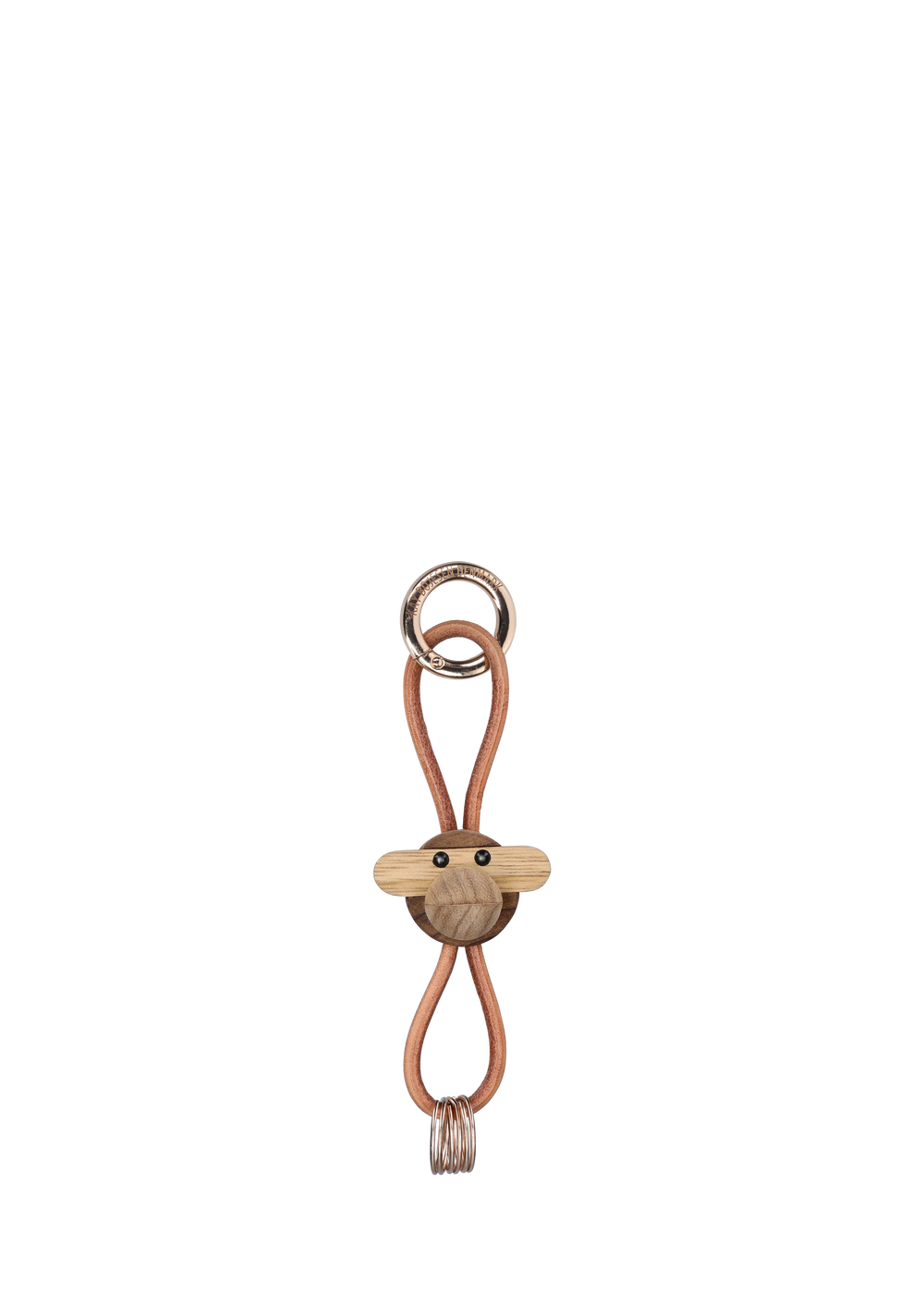 Monkey golden metal Keychain with Natural Leather teak/limba