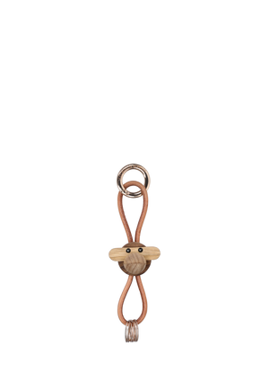 Monkey golden metal Keychain with Natural Leather teak/limba