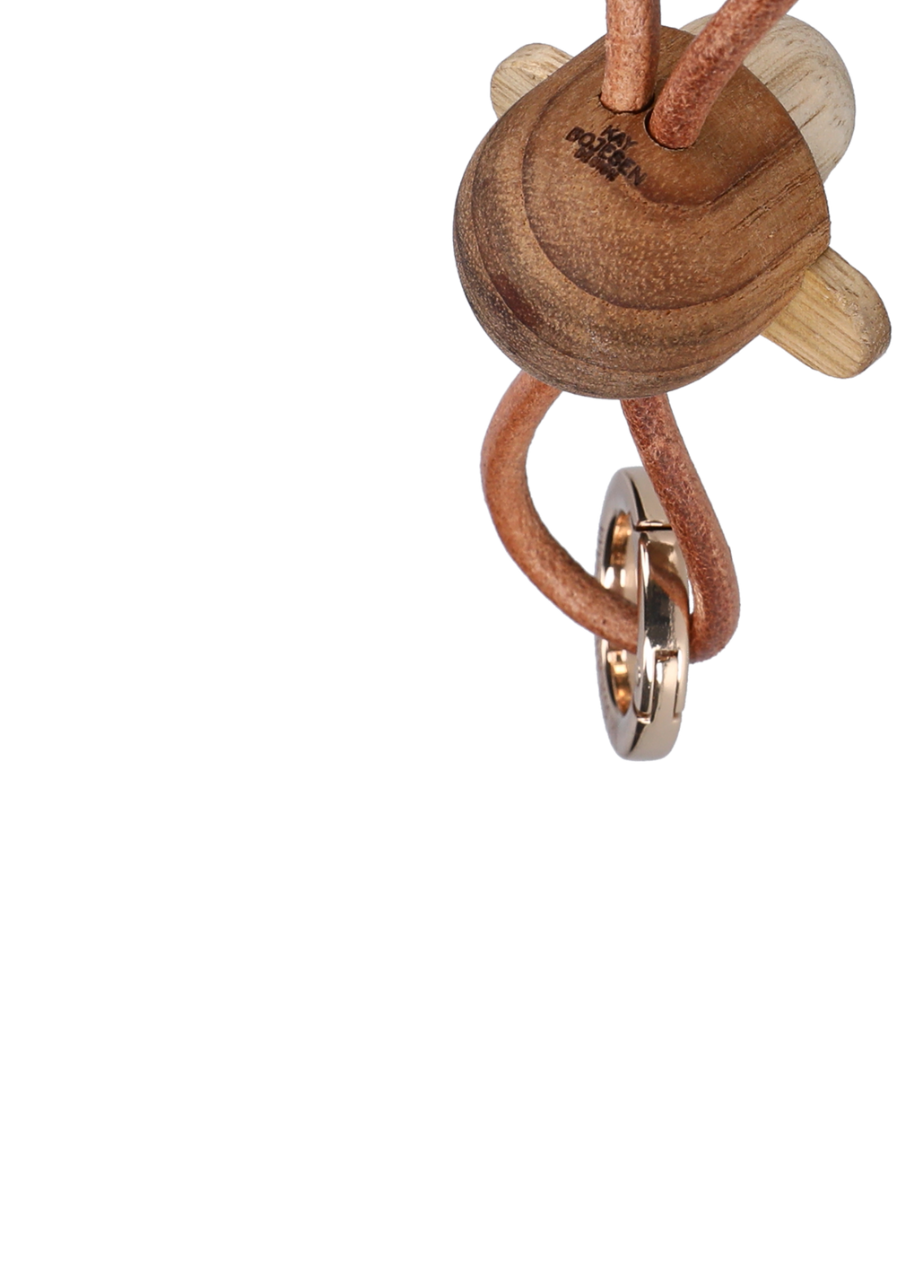 Monkey golden metal Keychain with Natural Leather teak/limba