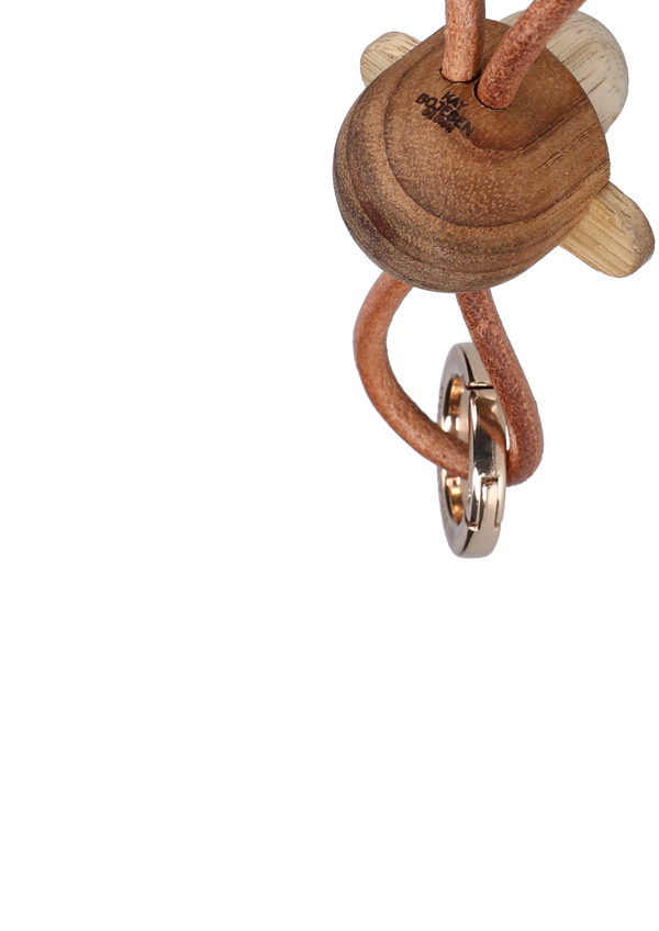 Monkey golden metal Keychain with Natural Leather teak/limba