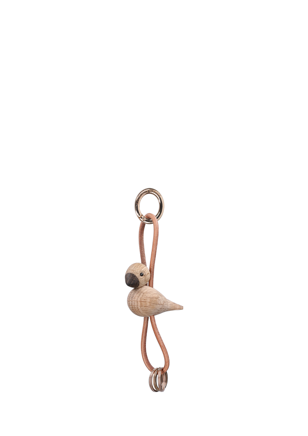 Bird golden metal Keychain with Natural Leather oak