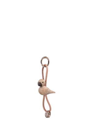 Bird golden metal Keychain with Natural Leather oak