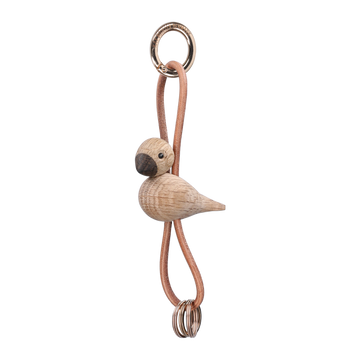 Bird golden metal Keychain with Natural Leather oak