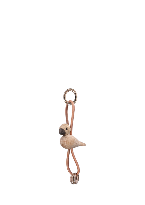 Bird golden metal Keychain with Natural Leather oak