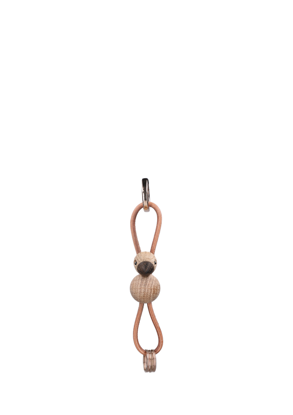 Bird golden metal Keychain with Natural Leather oak