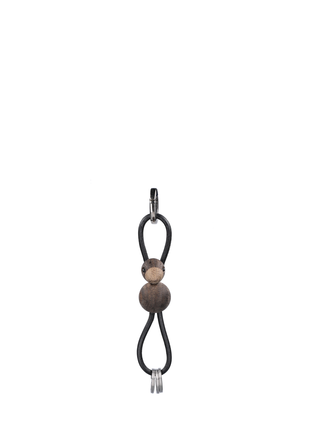 Bird silver metal Keychain with Black Leather smoked oak