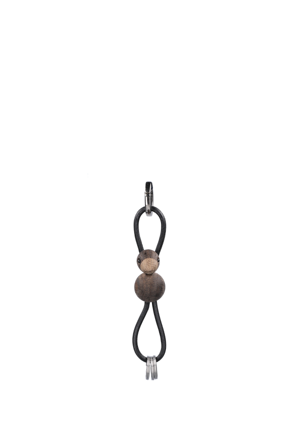 Bird silver metal Keychain with Black Leather smoked oak