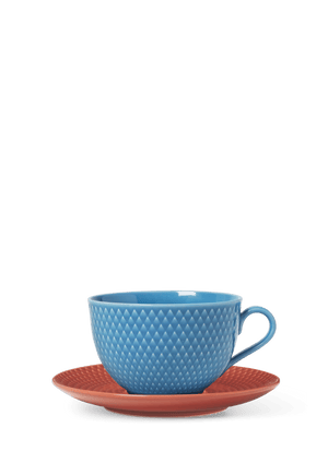 Rhombe Color Tea cup with saucer 39 cl blue/terracotta