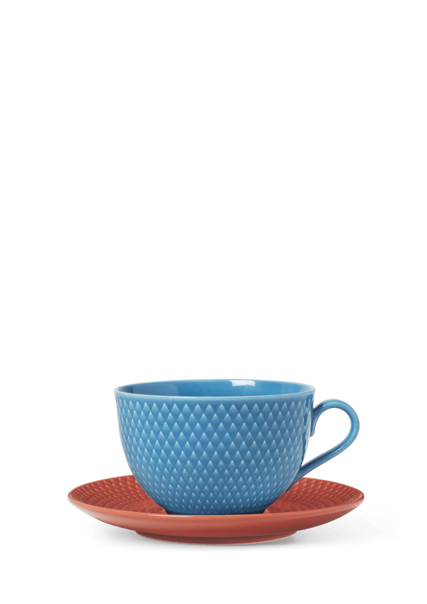 Rhombe Color Tea cup with saucer 39 cl blue/terracotta