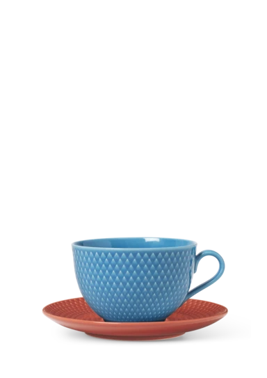 Rhombe Color Tea cup with saucer 39 cl blue/terracotta